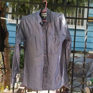 Express chambray dress shirt fitted size M 15.5